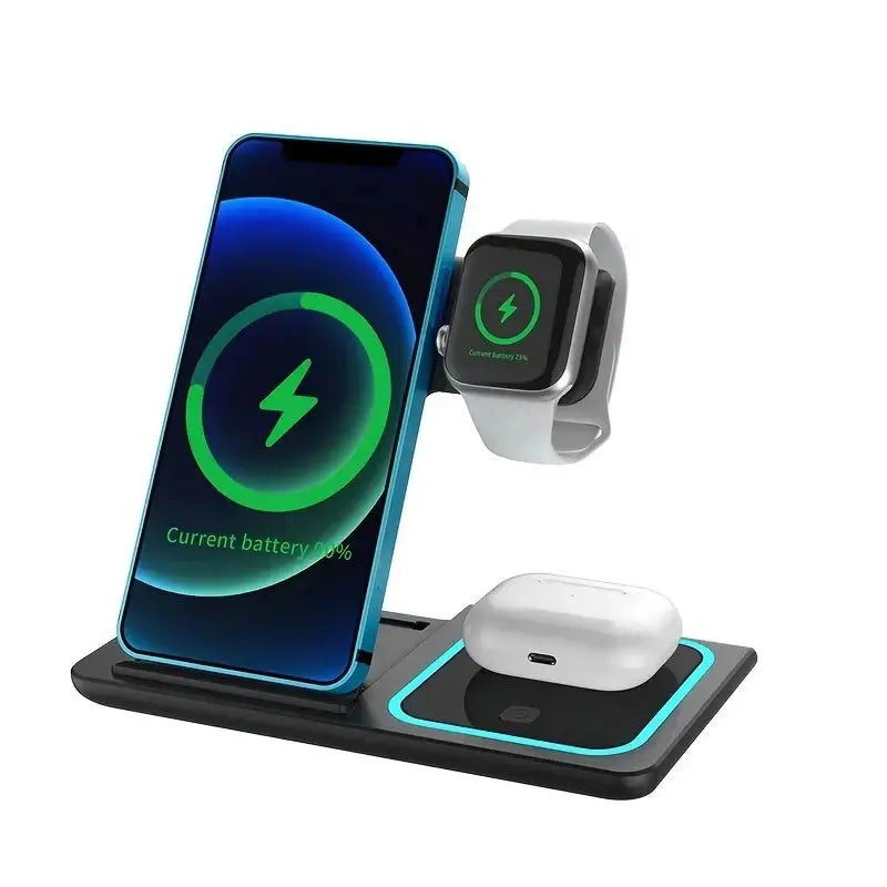 30W LED Fast Wireless Charger 3 in 1 Foldable Charging Station For iPhone 16 15 14 13 12 11 Apple Watch 9 8 7 6 5 Airpods Pro/3 Pinnacle Luxuries