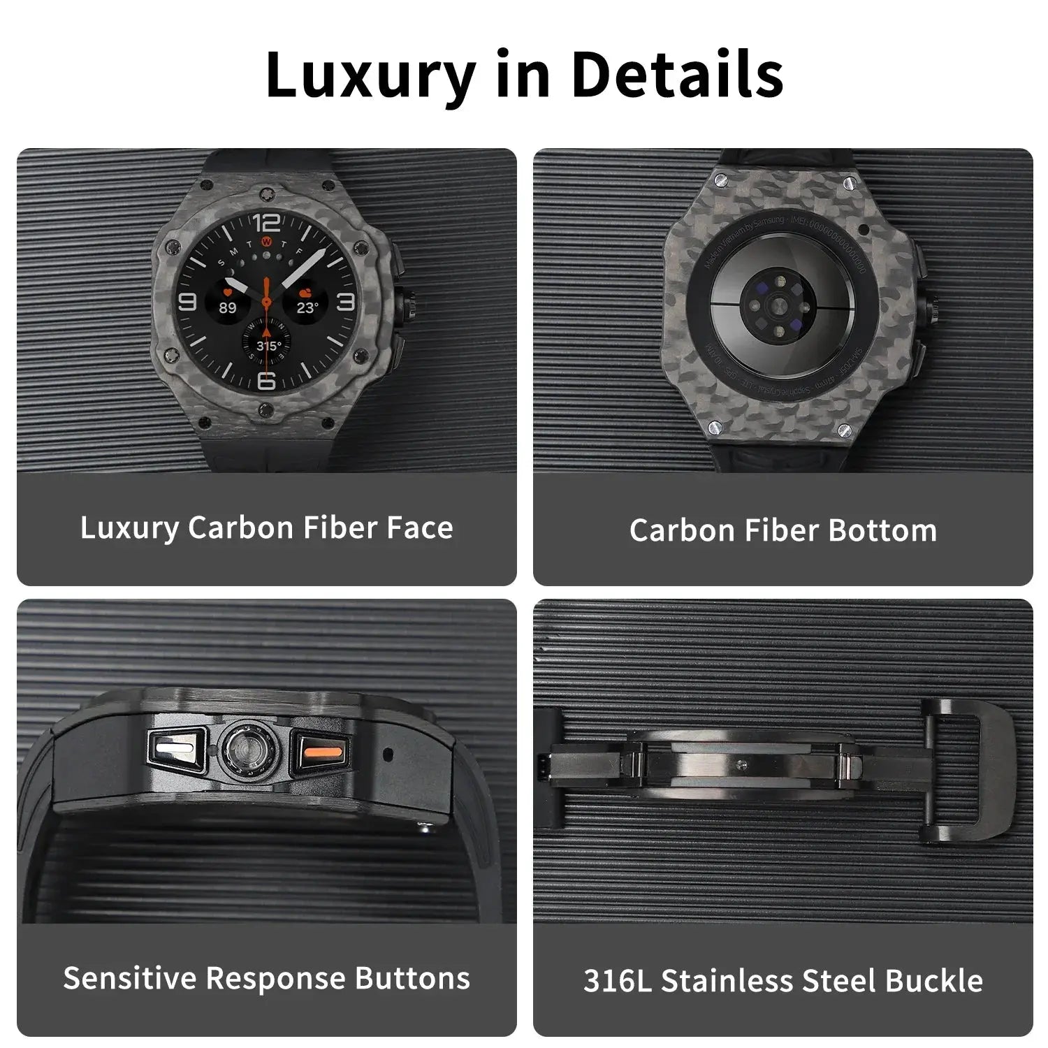 Carbon Fiber Case Modification Kit for Samsung Galaxy Watch 7 Ultra 47mm Luxury Case Fluororubber Strap for Galaxy Ultra Mod Kit Pinnacle Luxuries