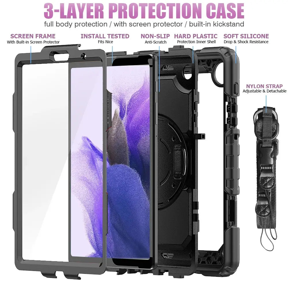 Rotating For Samsung Galaxy Tab S6Lite 10.4'' A8 10.5'' A7 10.4'' 3-layer protection Shockproof Tablet Cover With Shoulder Strap Pinnacle Luxuries