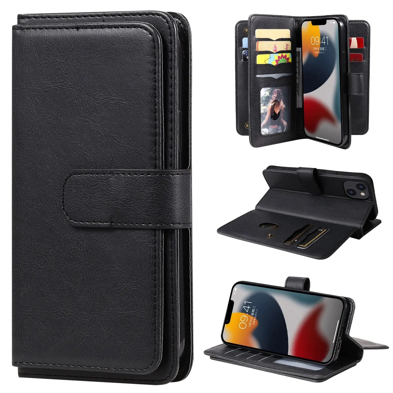 for iPhone 15 14 13 12 11 Pro Max Wallet Case[10 Card Slots]:Multi-Function,Flip Strap Zipper Card Holder Phone Case Pinnacle Luxuries