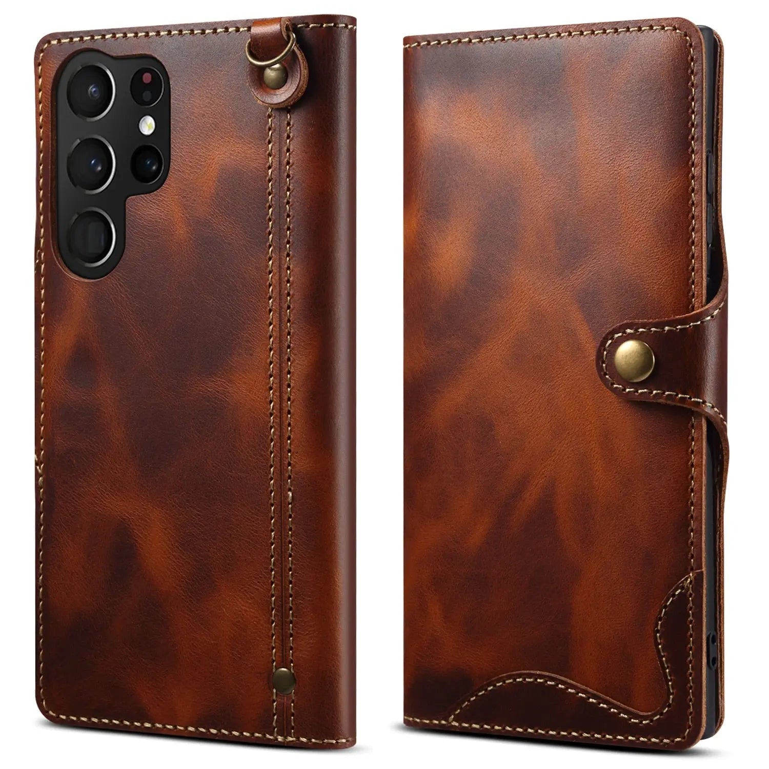 For Samsung Galaxy S23 S22 Ultra S21 S20 S10 Plus S9 Note 8 9 10 20 100% Real Cowhide Leather Case Vintage Card Bag Wallet Cover - Pinnacle Luxuries