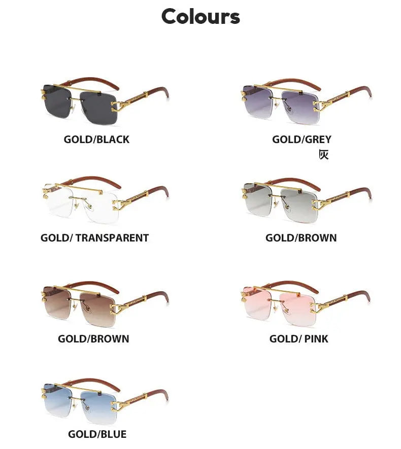 Retro Wooden Frame Gold Square Sunglasses - Pinnacle Luxuries